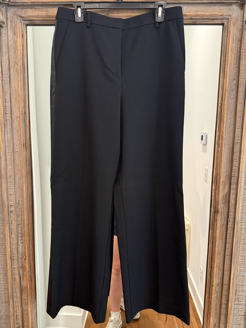 Loft Size 10 Black Wide-Leg Women's Dress Pants with satin stripe